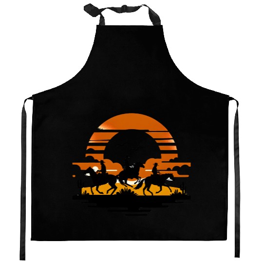 Western Riders at Sunset Kitchen Aprons