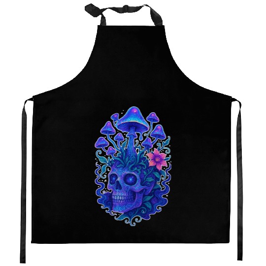 Fungi Mind - Trippy Skull Bloom Kitchen Aprons