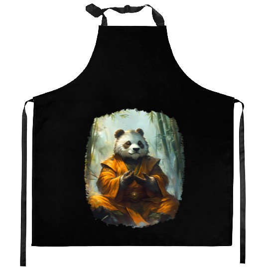 Meditating Panda In The Zen Bamboo Forest Kitchen Aprons