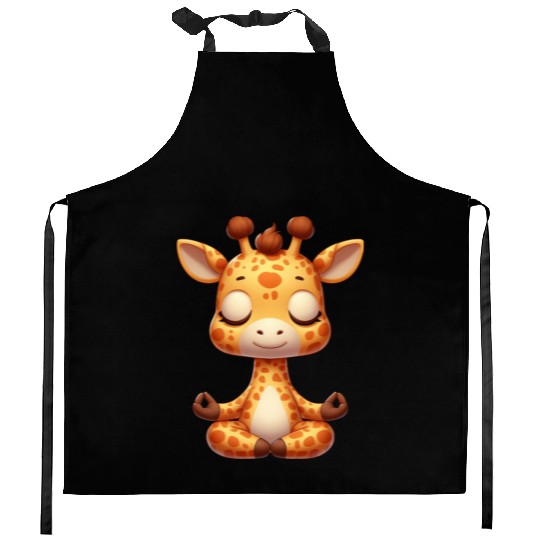 Cute giraffe yoga meditation relaxation cartoon Kitchen Aprons