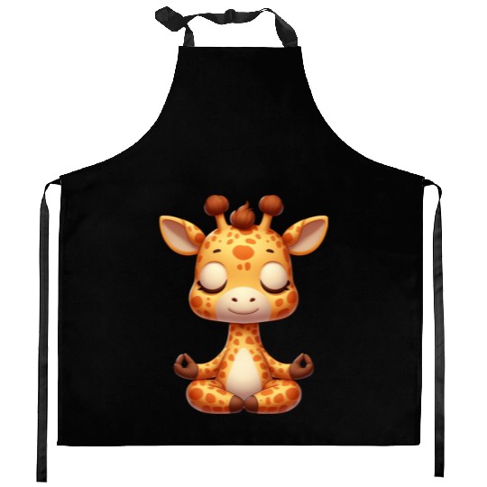 Cute giraffe yoga meditation relaxation cartoon Kitchen Aprons