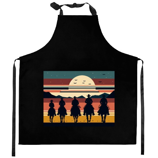 Retro Cowboys in the Sunset Kitchen Aprons