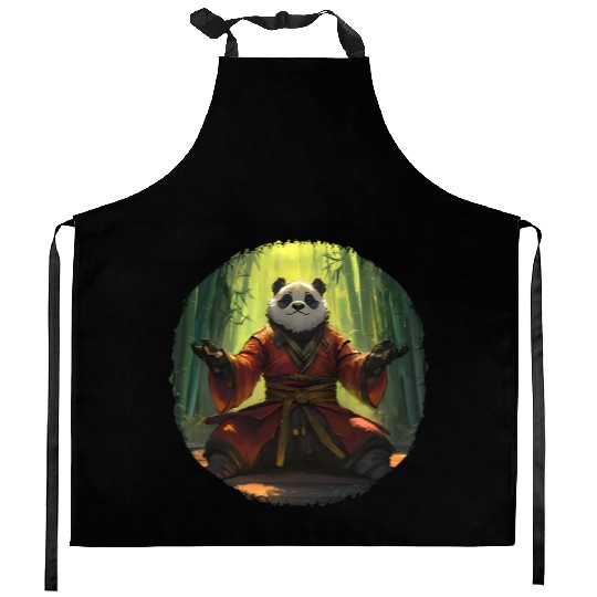 Meditating Panda In Bamboo Forest With Zen Energy Kitchen Aprons