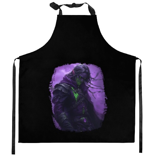 Dark Elf with Poison Magic and Purple Shadow Power Kitchen Aprons