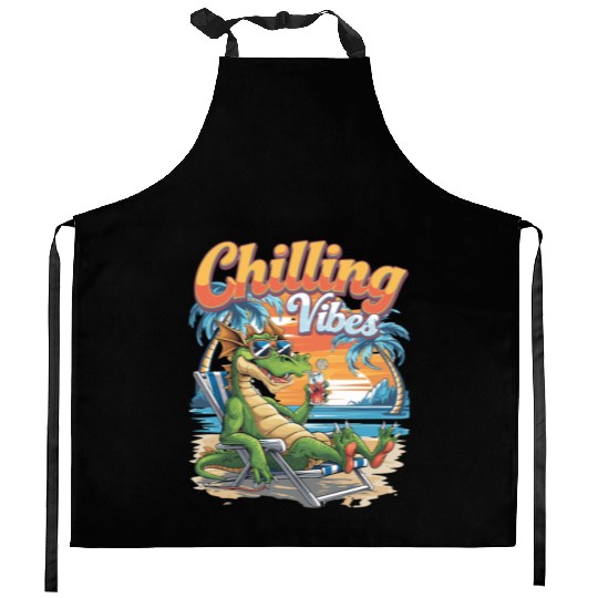 Chilling Vibes Dragon Relaxing Beach Scene With Kitchen Aprons