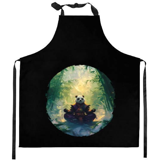 Panda Meditates In A Bright Bamboo Forest Kitchen Aprons