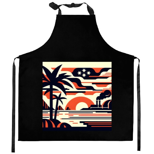 Twilight Palm & Factory Scene Kitchen Aprons