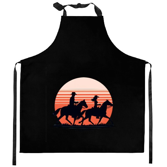 Equestrian Sunset Silhouette Kitchen Aprons