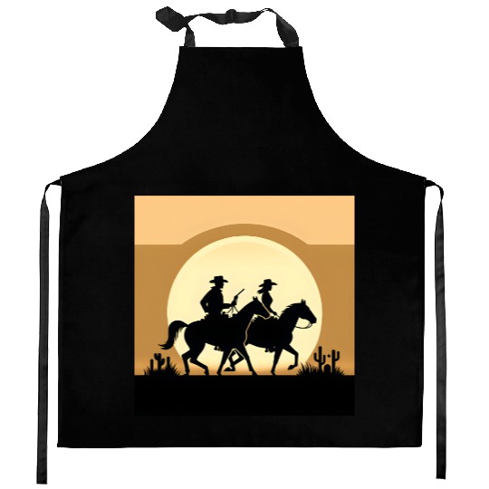 Western Sunset Cowboy Ride Kitchen Aprons