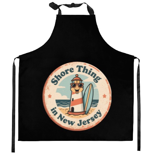 Beach Vibes_ New Jersey Shore Lighthouse Vintage Kitchen Aprons