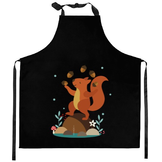 Juggling Squirrel - Funny Forest Scene Kitchen Aprons