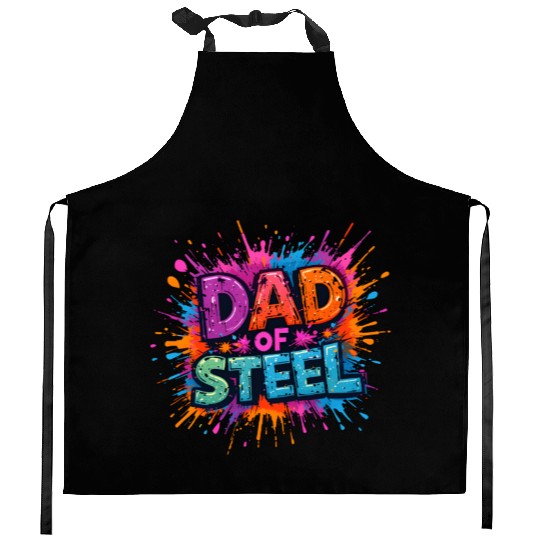 Dad of Steel – Playful Cartoon Typography Kitchen Aprons