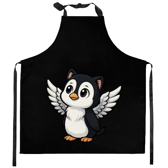 Cute penguin cat angel with cat ears holy Kitchen Aprons