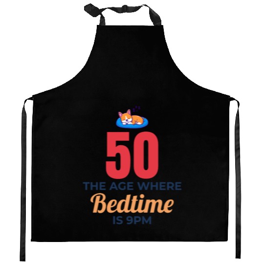 50th Birthday Bedtime 9PM Corgi Funny Kitchen Aprons
