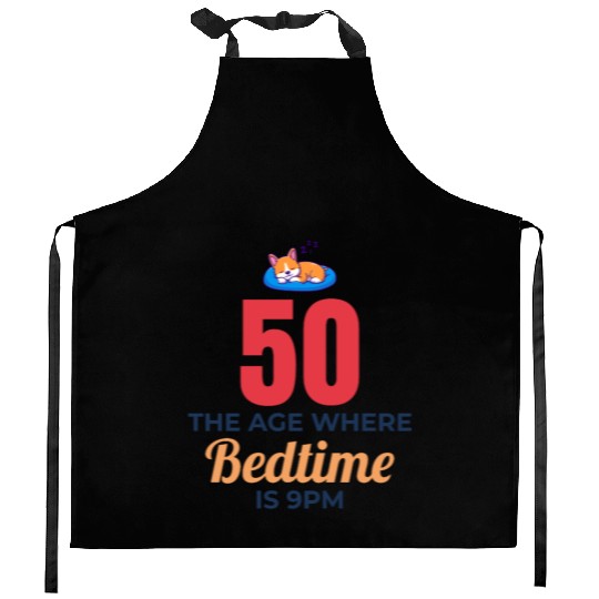 50th Birthday Bedtime 9PM Corgi Funny Kitchen Aprons