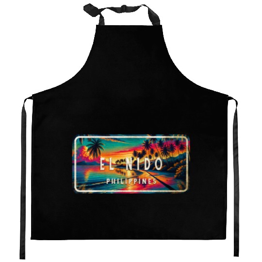 El Nido - Tropical Retro Sign Kitchen Aprons