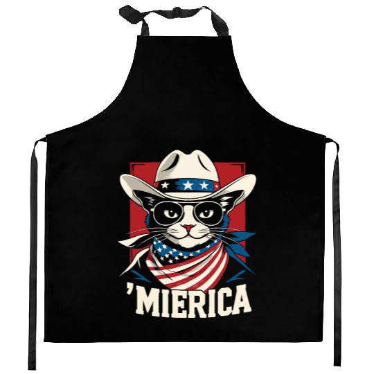 Funny Patriotic USA Pride 'Merica Cat Lovers Kitchen Aprons
