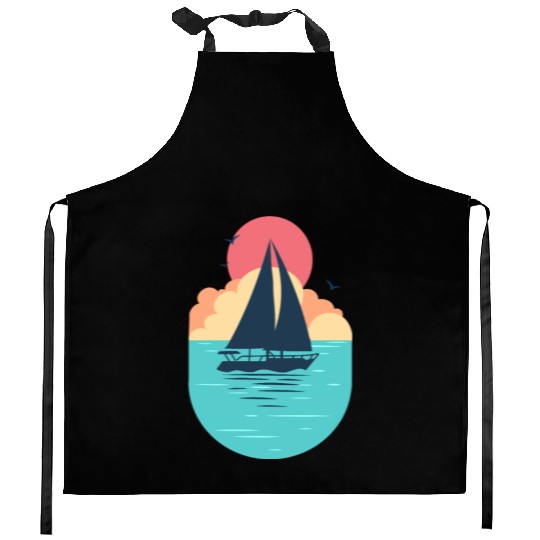 Sunset Sailboat Ocean Kitchen Aprons Design