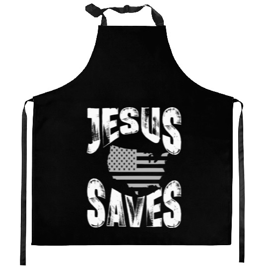jesus saves usa Kitchen Aprons