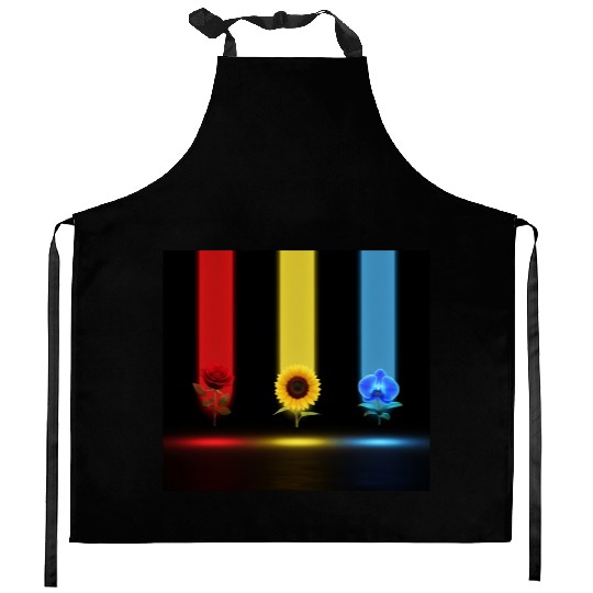 Three Glowing Blooms: Rose, Sunflower, and Orchid Kitchen Aprons