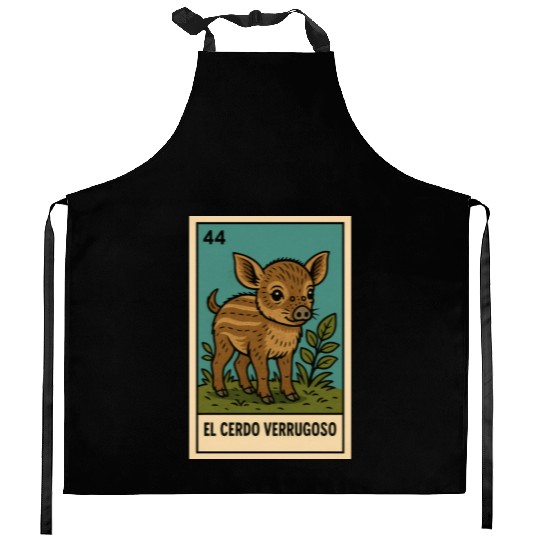EL CERDO VERRUGOSO - THE WARTY PIG - LA LOTERÍA Kitchen Aprons