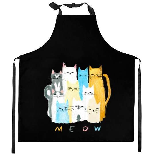 Ten Colorful Cats MEOW Graphic Design Kitchen Aprons
