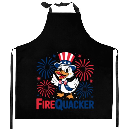 Womens Duck Firequacker Patriotic Fourth of July I Kitchen Aprons