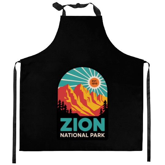 Zion National Park Retro Sunset Art Kitchen Aprons