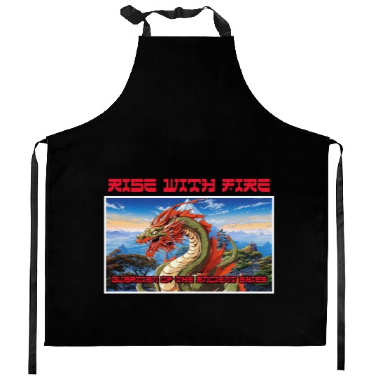 Rise With Fire Guardian Dragon Roaring Kitchen Aprons