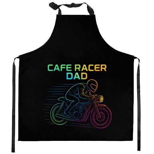 Cafe Racer Dad Vintage Motorcycle Line Art Biker Kitchen Aprons