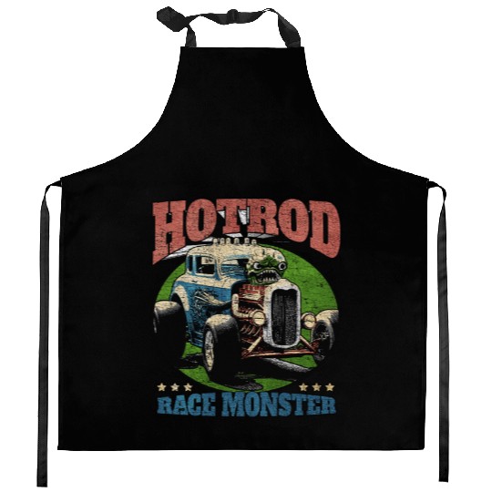 Hot Rod Monster Retro Race Kitchen Aprons