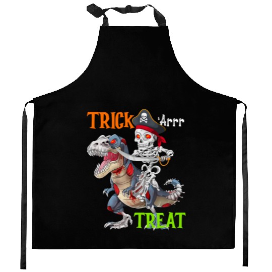 Halloween Zombie T rex Pirate Skeleton Trick Treat Kitchen Aprons