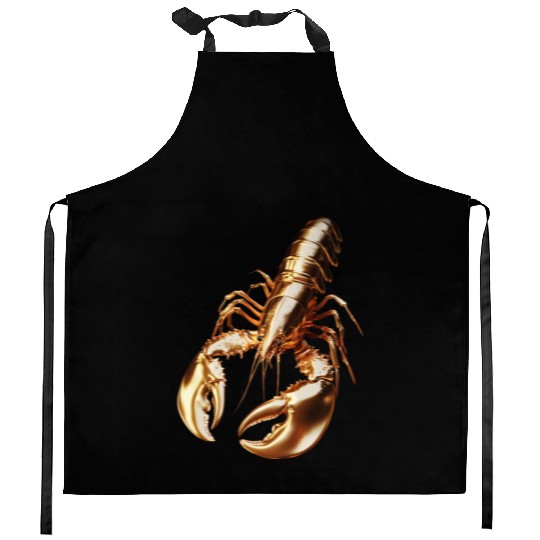 Golden Lobster – Elegant 3D Sea Animal Art Kitchen Aprons