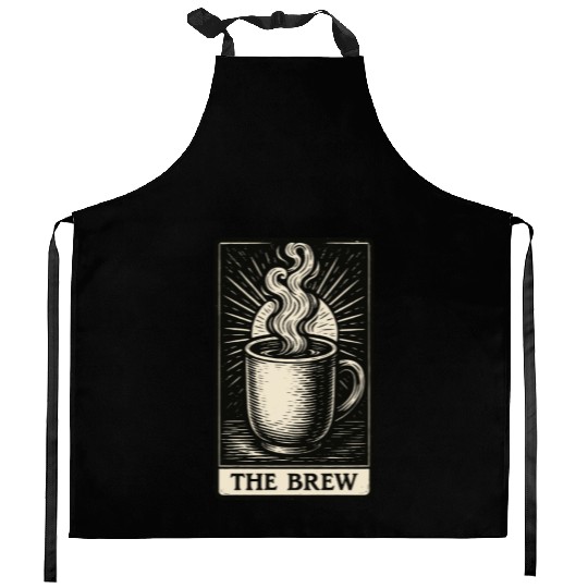 The Brew – Coffee Tarot Card in Vintage Ink Kitchen Aprons