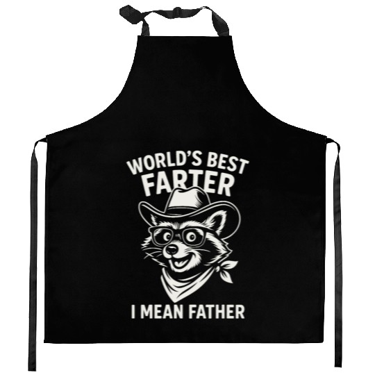 World's Best Farter I Mean Father Raccoon Cowboy Kitchen Aprons