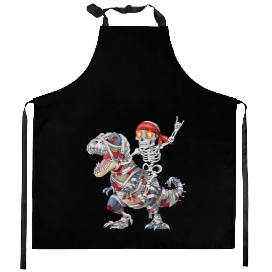 Rocker Skeleton Riding Mummy Dinosaur Halloween Kitchen Aprons