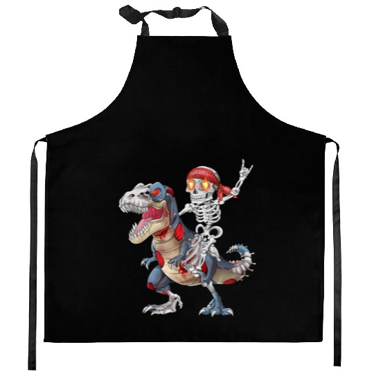 Rocker Skeleton Riding Zombie Dinosaur Halloween Kitchen Aprons