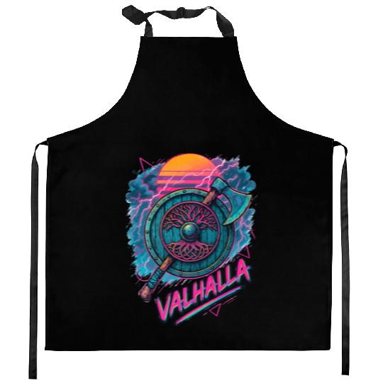 Viking Valhalla Norse Retro Vaporwave Kitchen Aprons