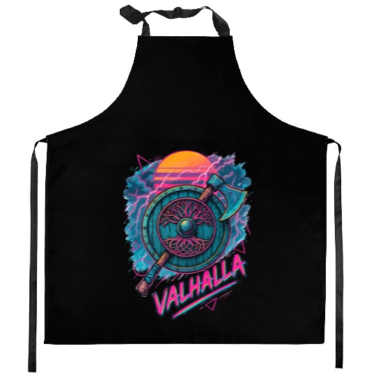 Viking Valhalla Norse Retro Vaporwave Kitchen Aprons