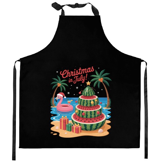 Christmas In July Watermelon Xmas Tree Santa Kitchen Aprons