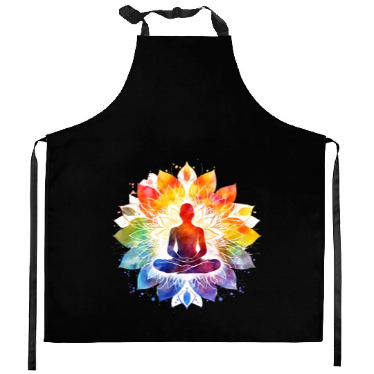 Retro Zen Lotus Meditate Rainbow Kitchen Aprons