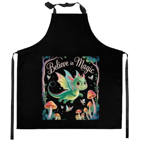 Believe in Magic – Cute Dragon & Fairy Fantasy Kitchen Aprons