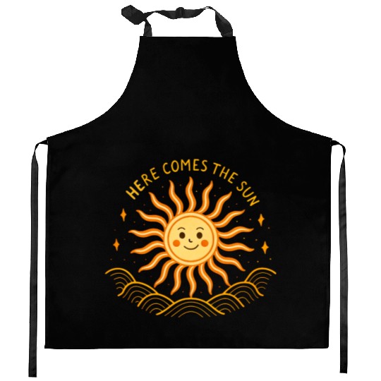 Here Comes The Sun Wavy Folk Art Retro 60s Kitchen Aprons