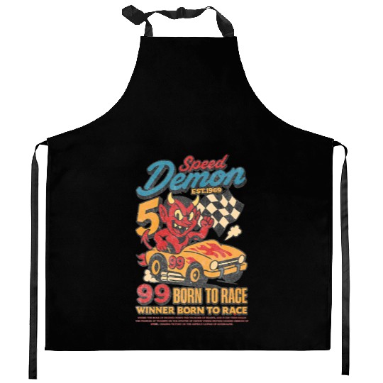 Street Speed Demon – Retro Devil Racer Kitchen Aprons