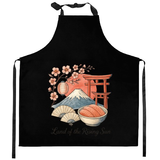 Japan Culture - Mount Fuji & Sakura Vintage Art Kitchen Aprons