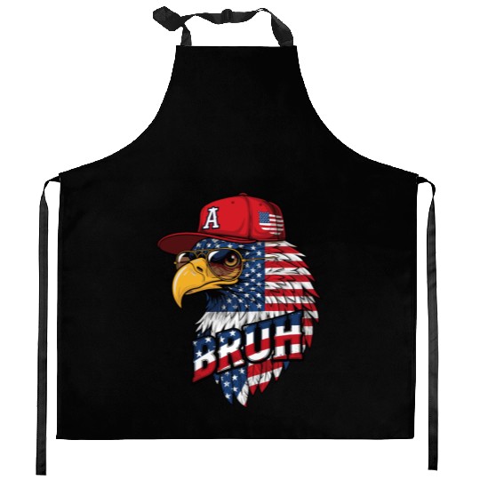 BRUH 4th Of July, Fourth Of July Bald Eagle Kitchen Aprons