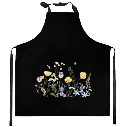"Wildflower Garden Botanical Illustration - Nature Kitchen Aprons