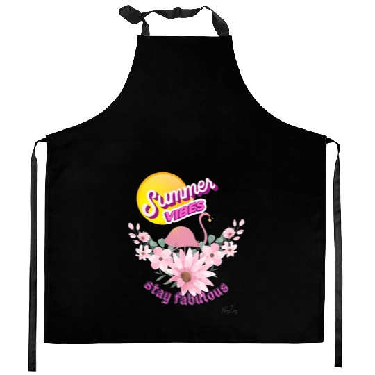 “Summer Vibes,Stay Fabulous”Flamingo Graphic tshir Kitchen Aprons