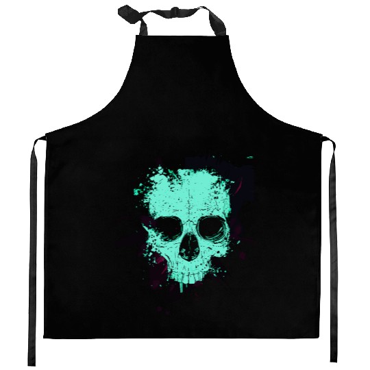 Neon Splatter Skull Kitchen Aprons