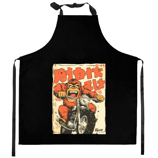 Monkey Mayhem – Vintage Ape on a Motorcycle Kitchen Aprons